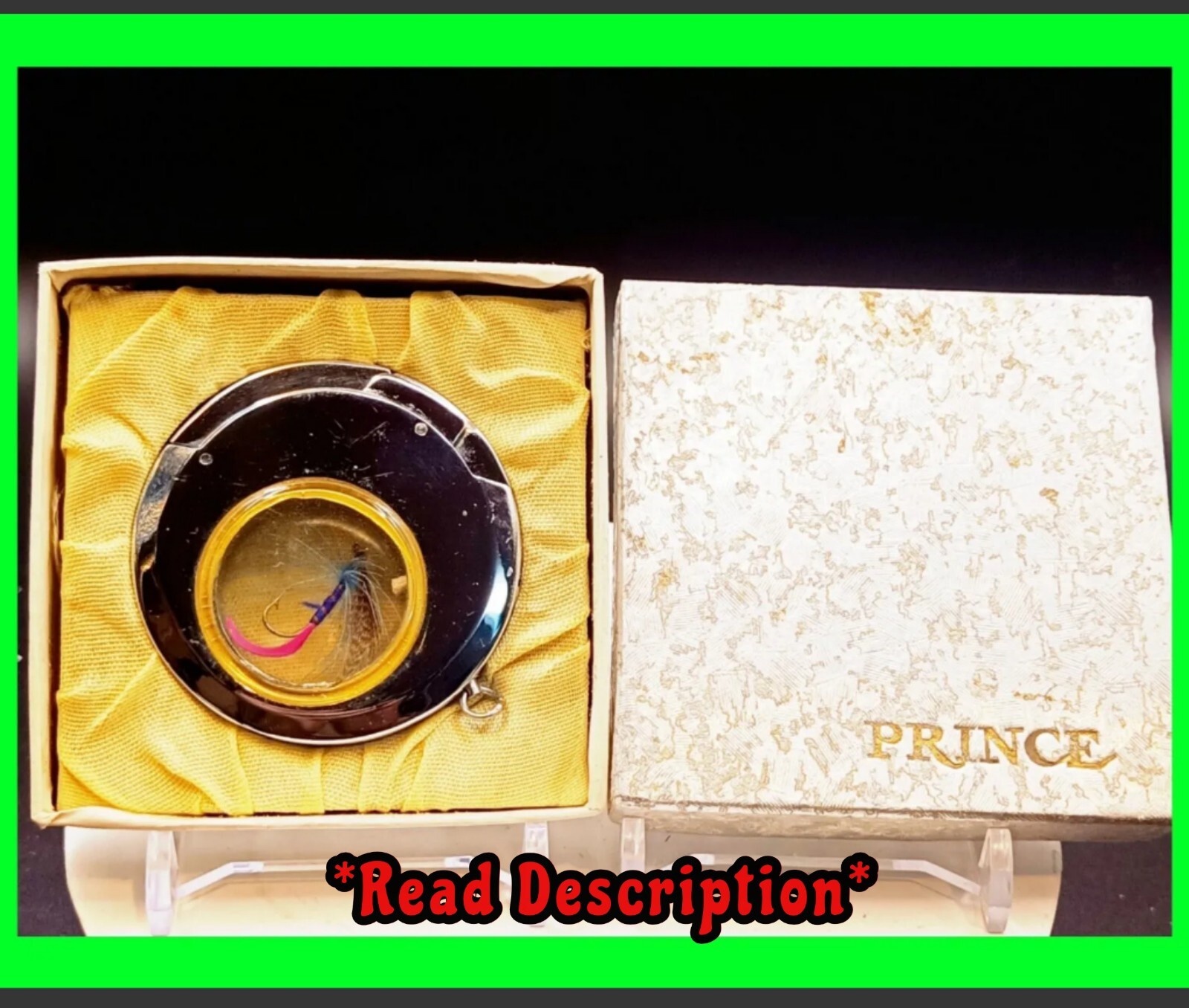 Unique Vintage Fly Fishing See-Through Round Prince Lighter With Box - VERY RARE