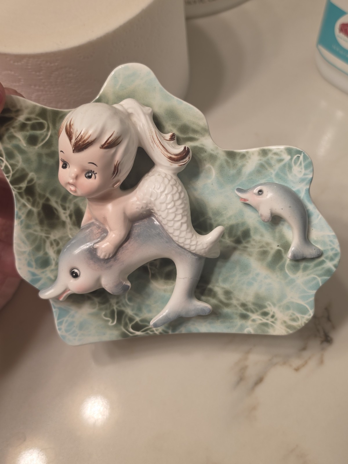 Vintage ENESCO MERMAID GIRL ON DOLPHIN Anthropomorphic Ceramic Wall Hanging Vintage ENESCO MERMAID GIRL ON DOLPHIN Anthropomorphic Ceramic Wall Hanging