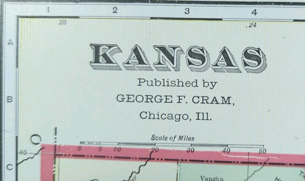 Vintage 1901 KANSAS Map 22