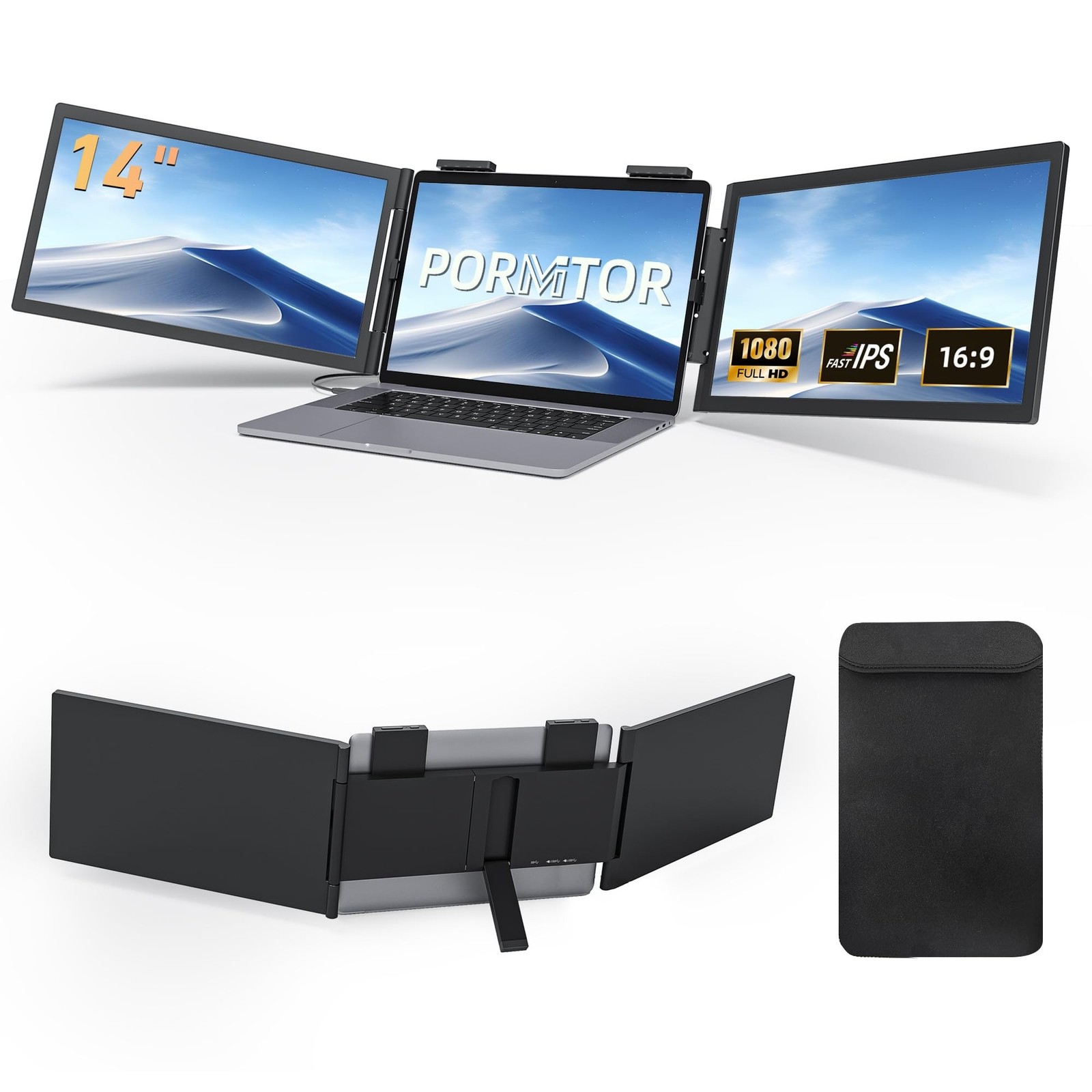 Laptop Screen Extender, 14’’ FHD 1080P Triple Portable Monitor for Laptop wit...