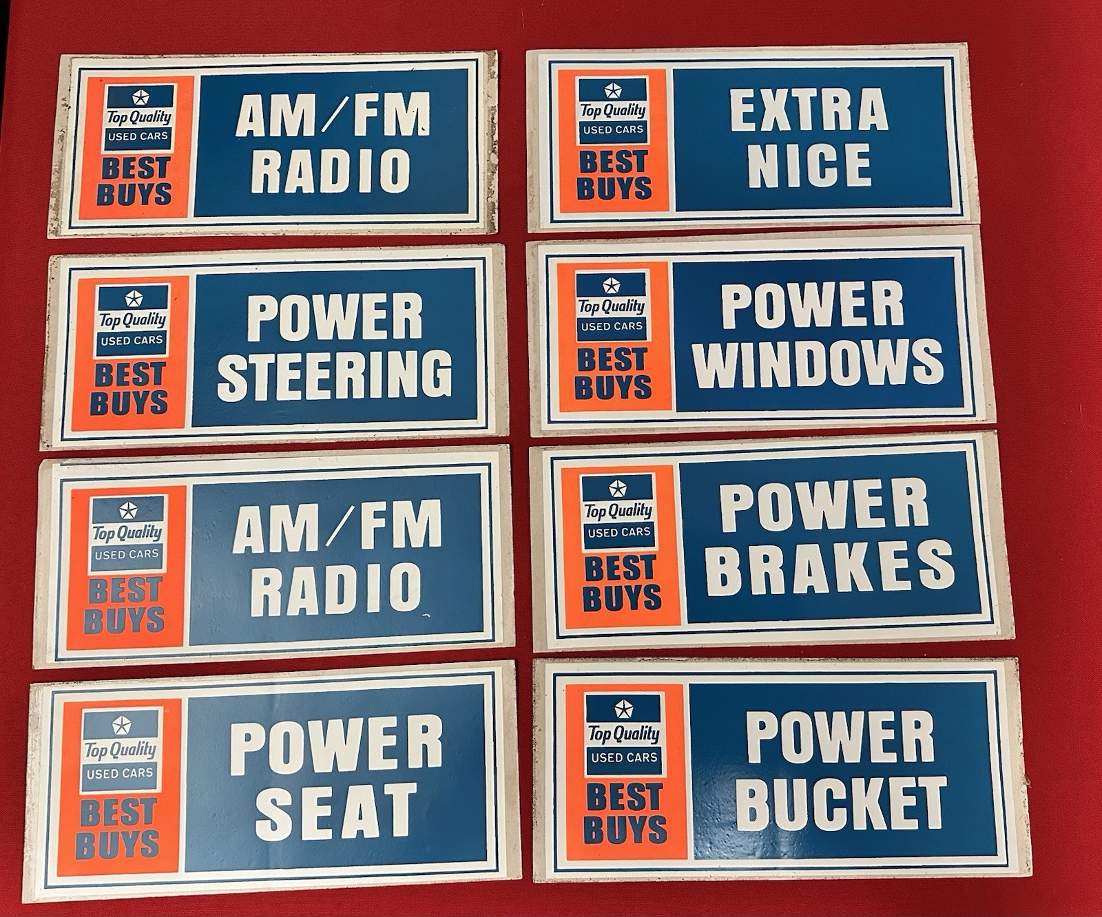 16 - Vtg 1970s Dealership Used Car Windshield Signs Feature Cards 