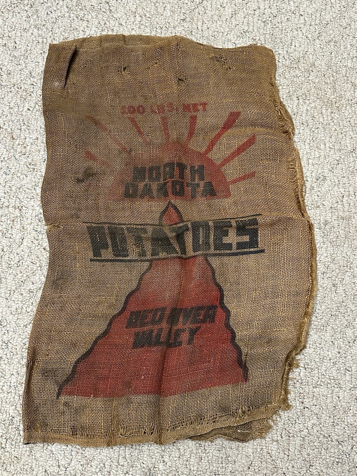 Vintage North Dakota Red River Valley Potato Burlap Sack Farm Advertising 6