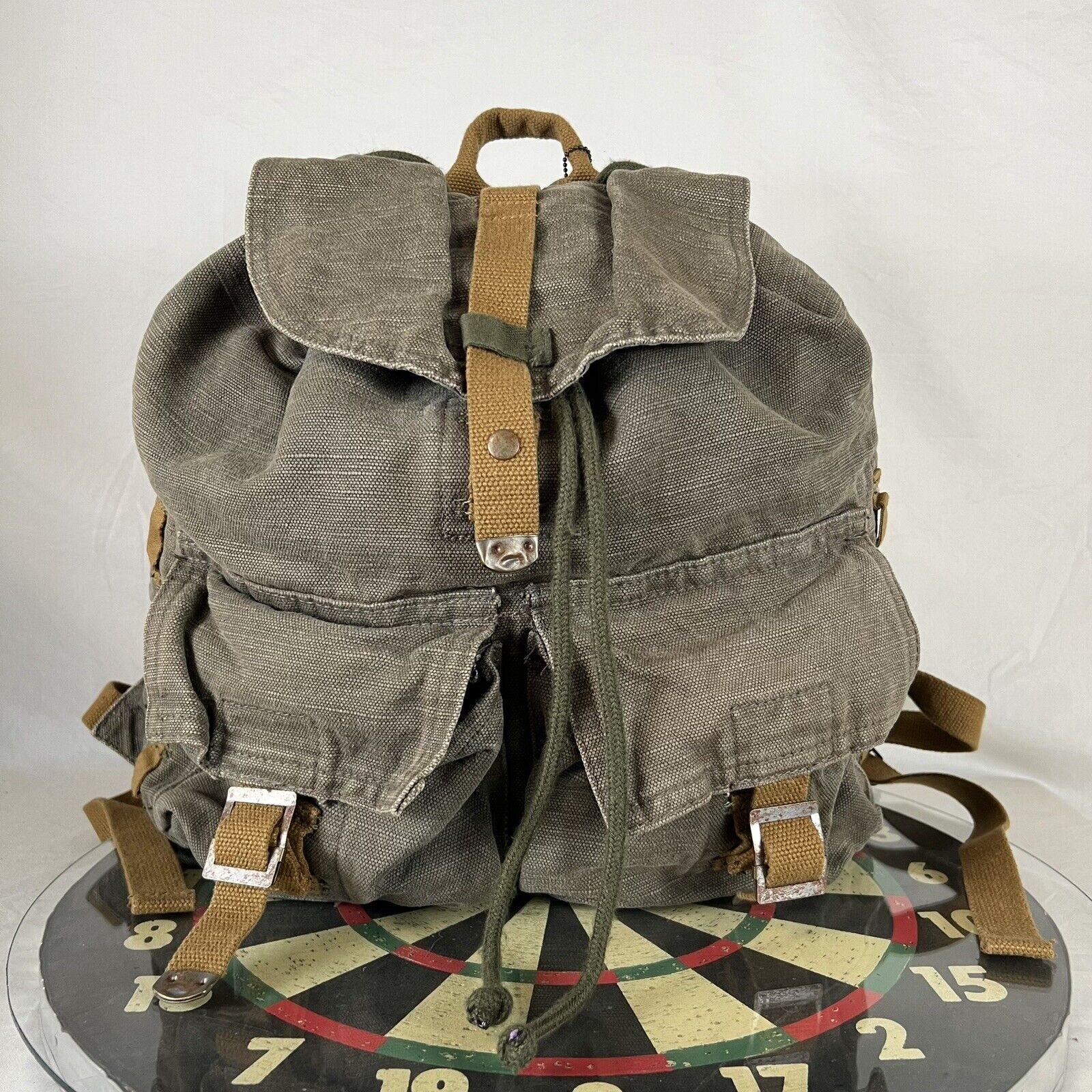Vintage Old Navy Surplus Gear Bag String Knapsack Backpack Drab Green Canvas