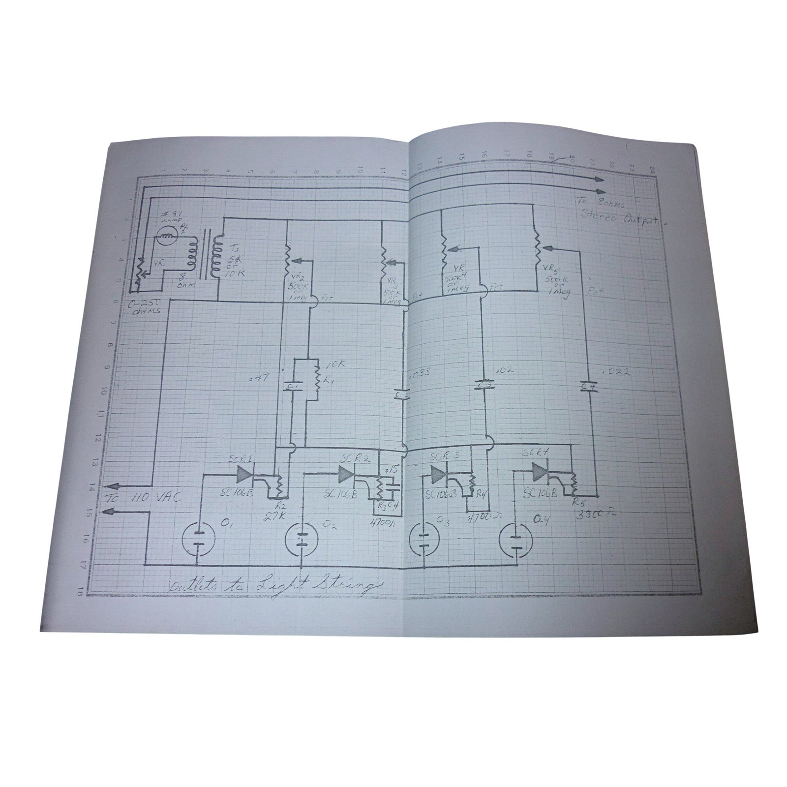 Vintage Hand Drawn Electronic Schematic Light String Controller Circuit Diagram