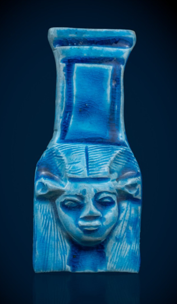 Ancient Egyptian Antiquities Blue Hathor Goddess Stone Artifact Figurine BC