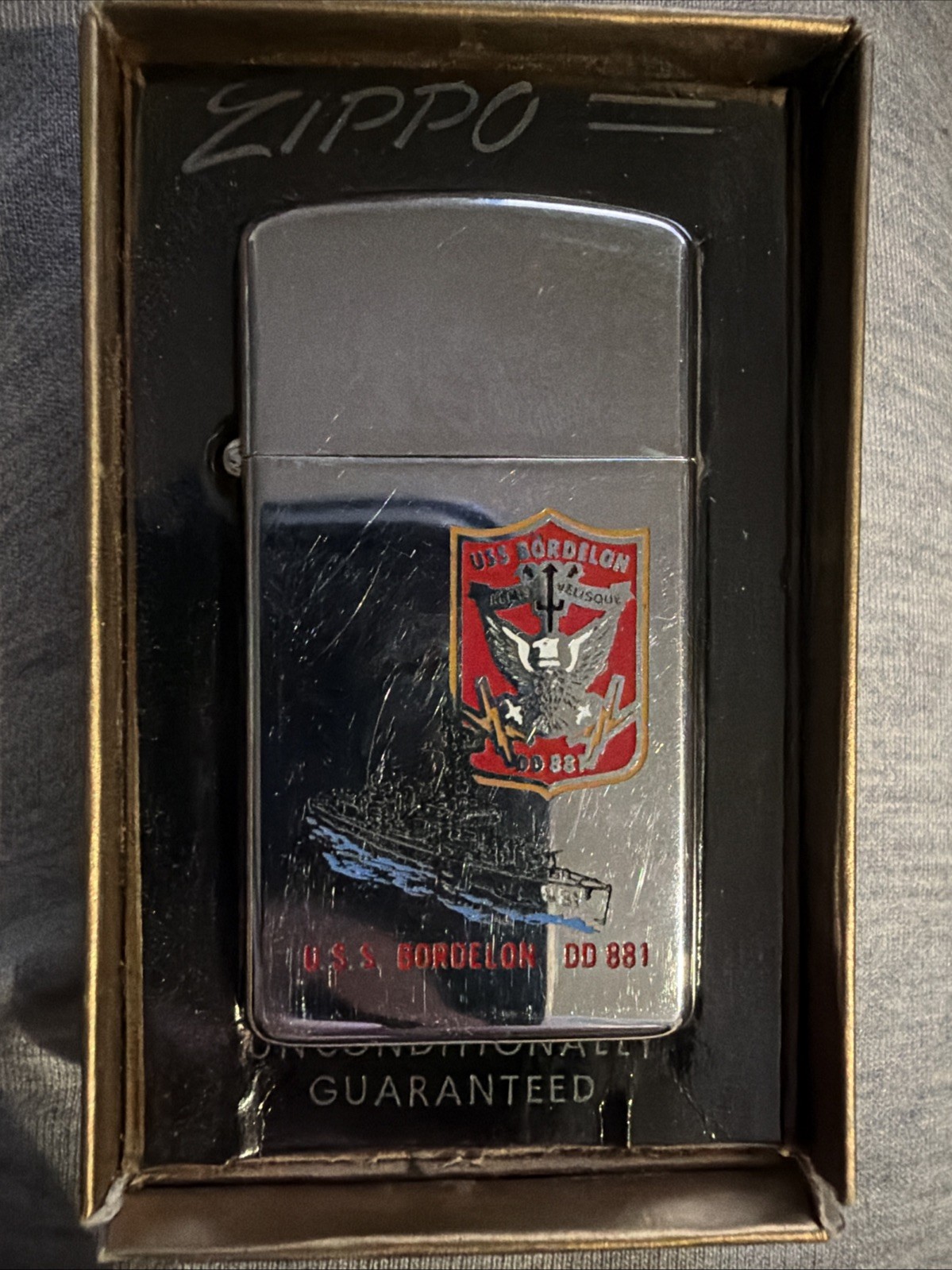 Vintage USS Bordelon DD-881 Zippo Lighter US Navy Destroyer w/ Original Box