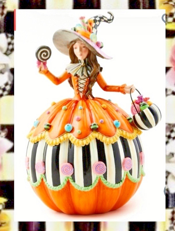 MACKENZIE CHILDS TRICK OR TREAT ILLUMINATED PUMPKIN WITCH FIGURINE 14