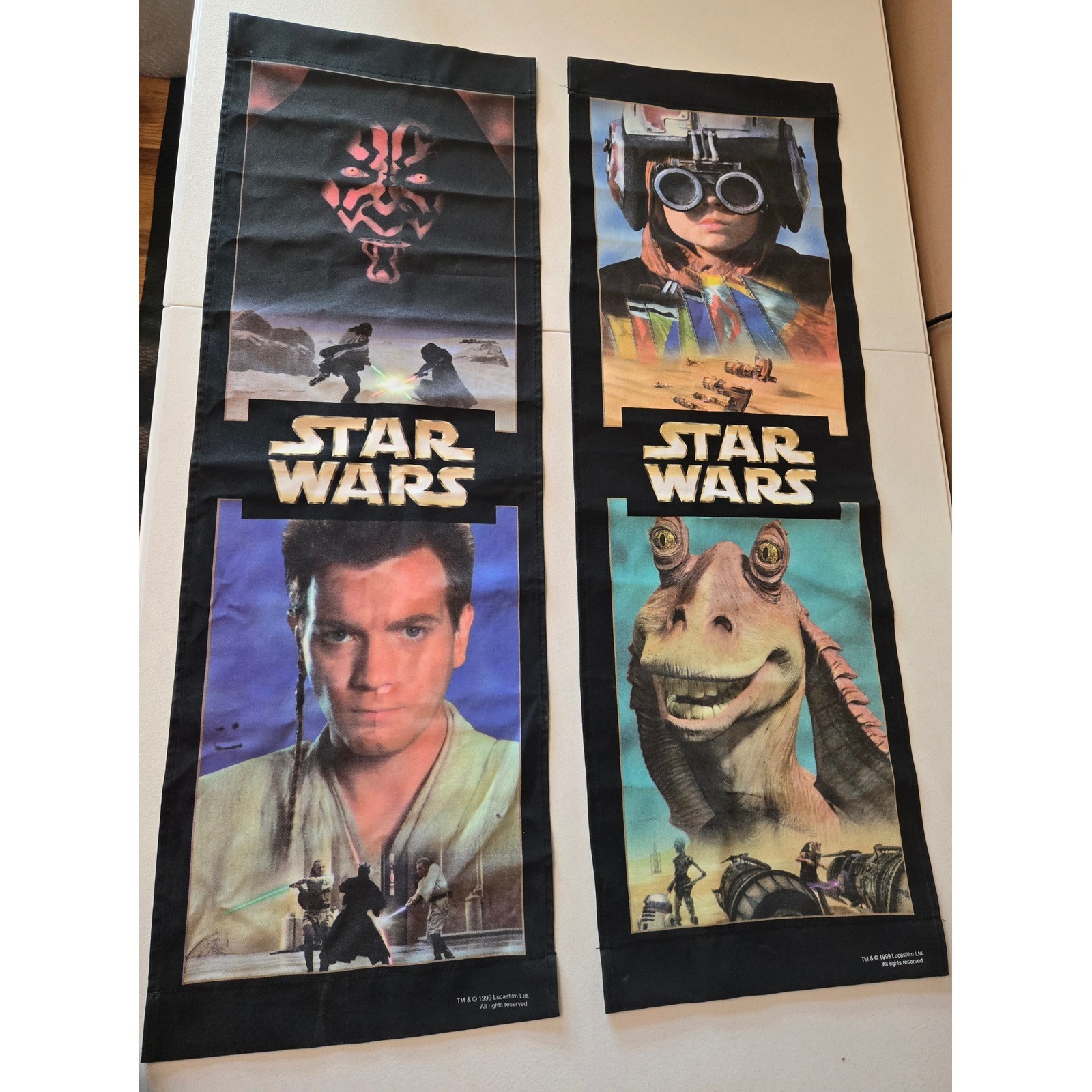 Vintage 1999 Star Wars Episode I Fabric Banners Pair Darth Maul Jar Jar 35\