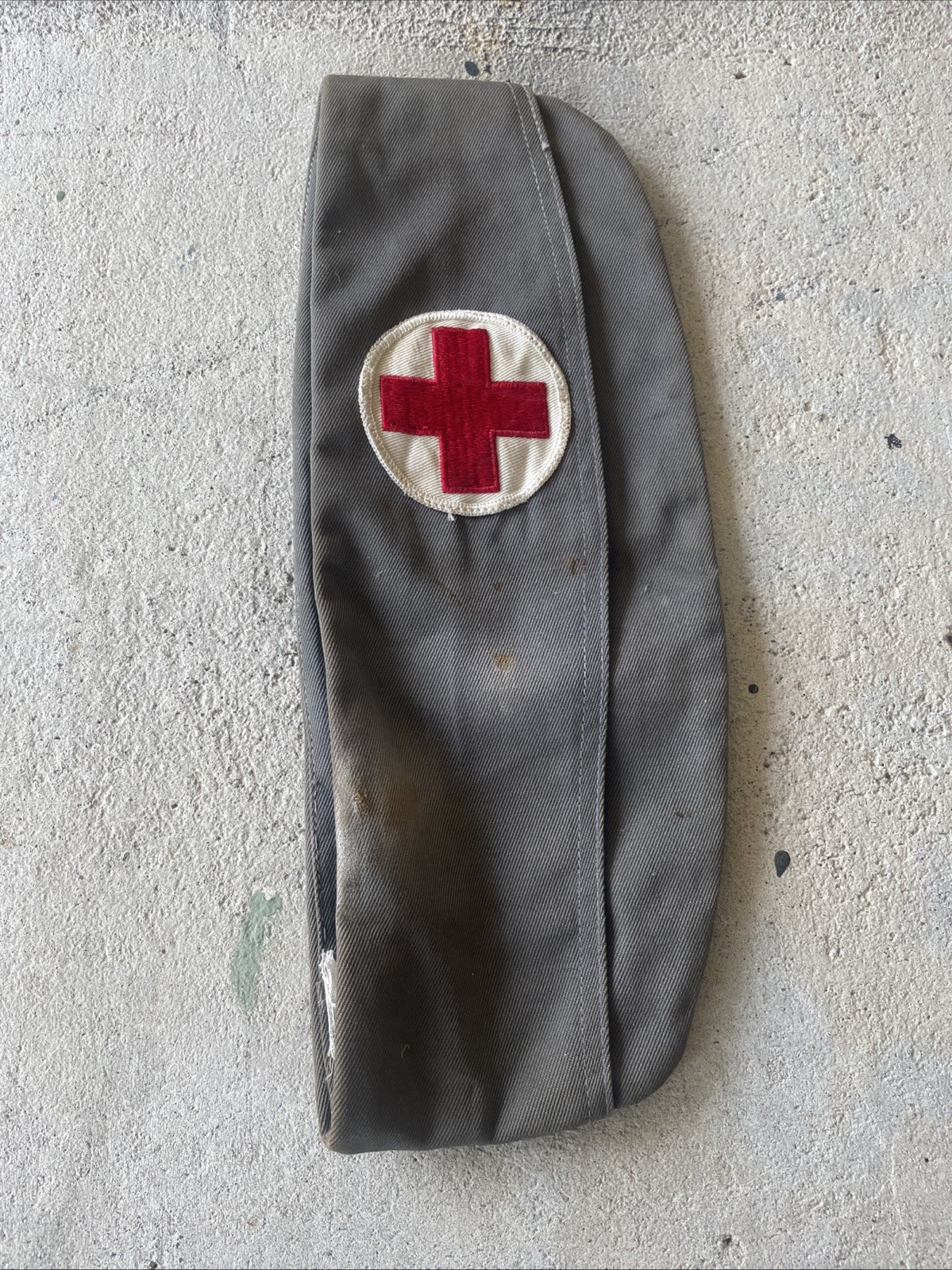 WW2 Korea Red Cross Military 1945-60’s First Aid Vintage Gray Stained Hat Cap