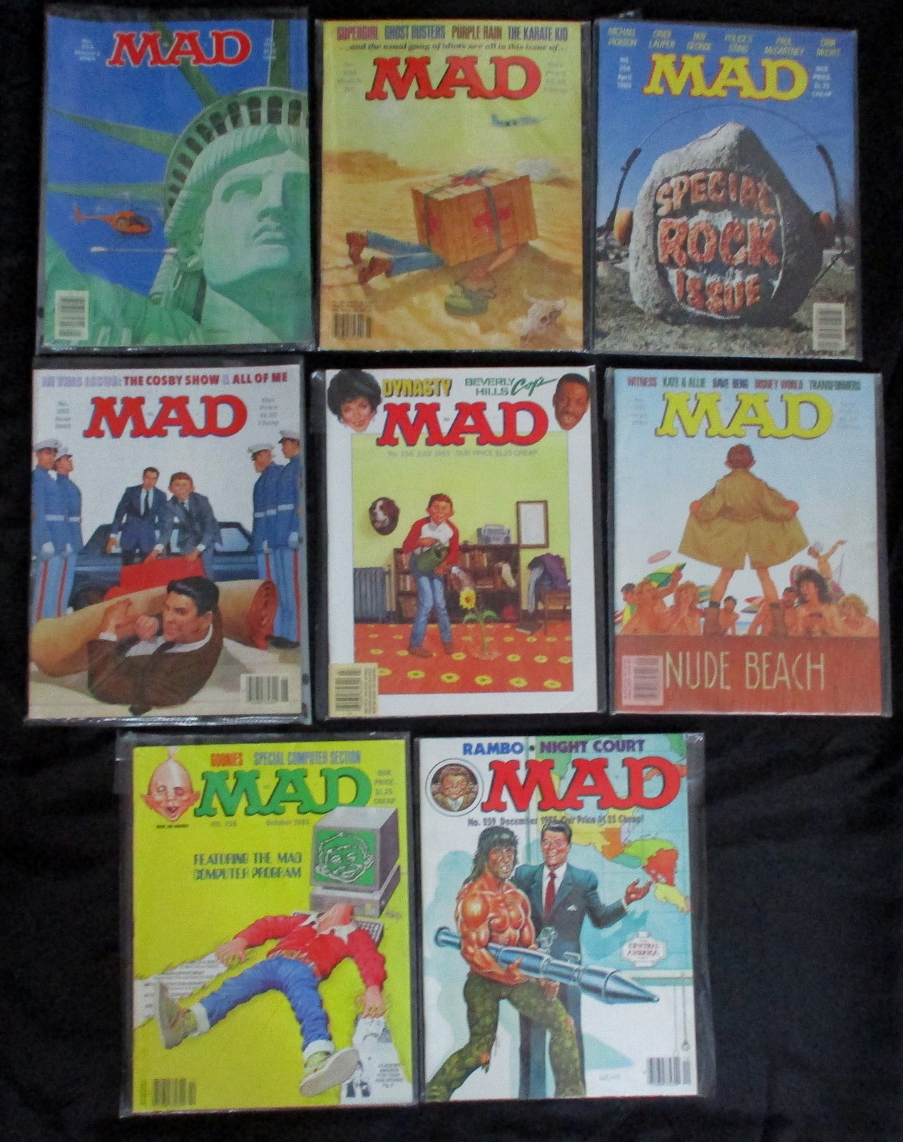 Lot of 8 Mad Magazines  1985 Straight Run~~ #252-259~~Very Good Condition