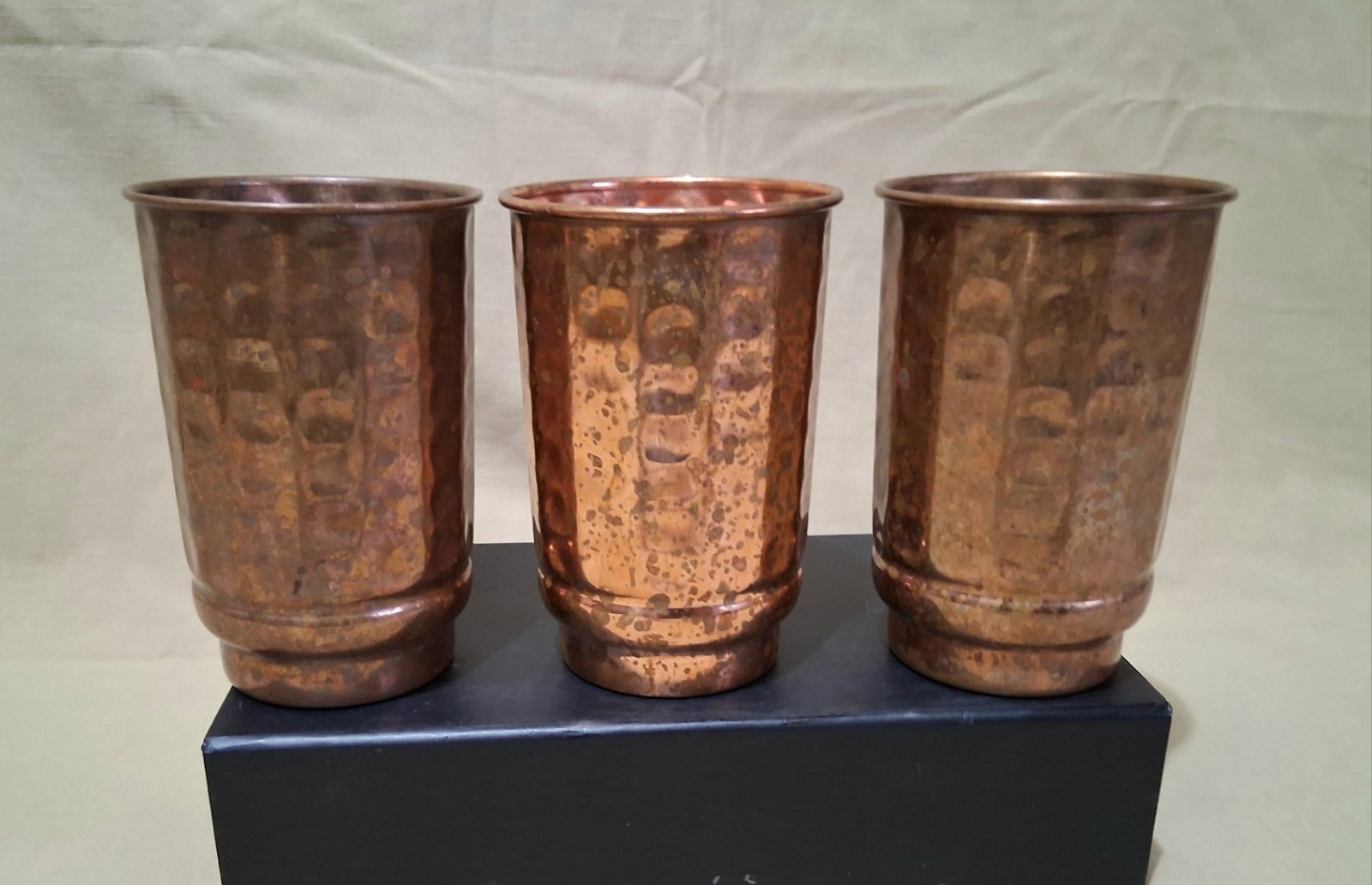 Vintage 3pc Hammered Copper Drinking Tumblers