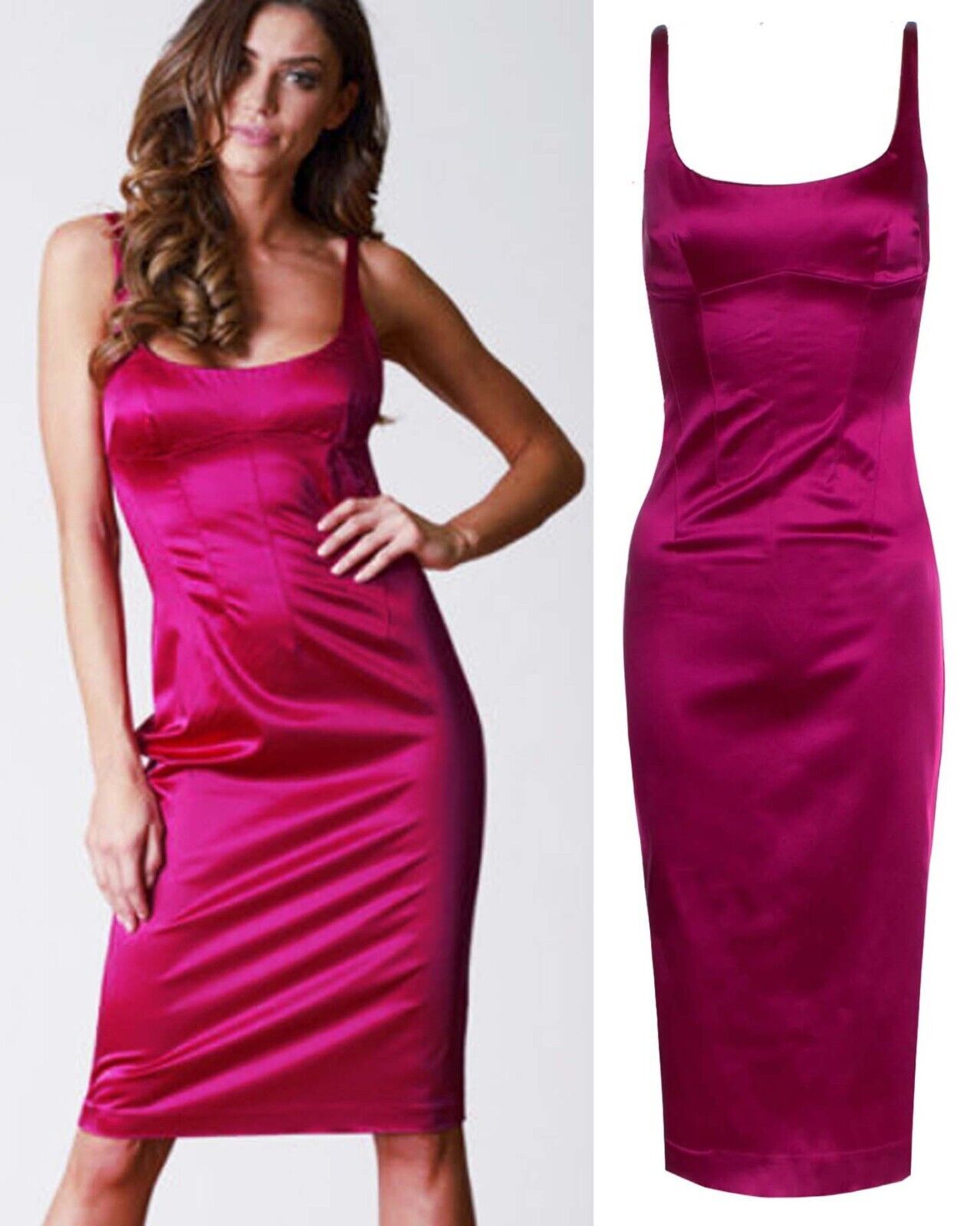 SALE DOLCE & GABBANA ITALY Hot pink Satin dress size 40-42 