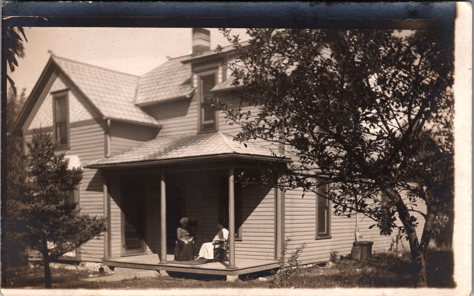 Antique RPPC Real Photo Postcard Women Sitting on Farmhouse Porch 1907-1917