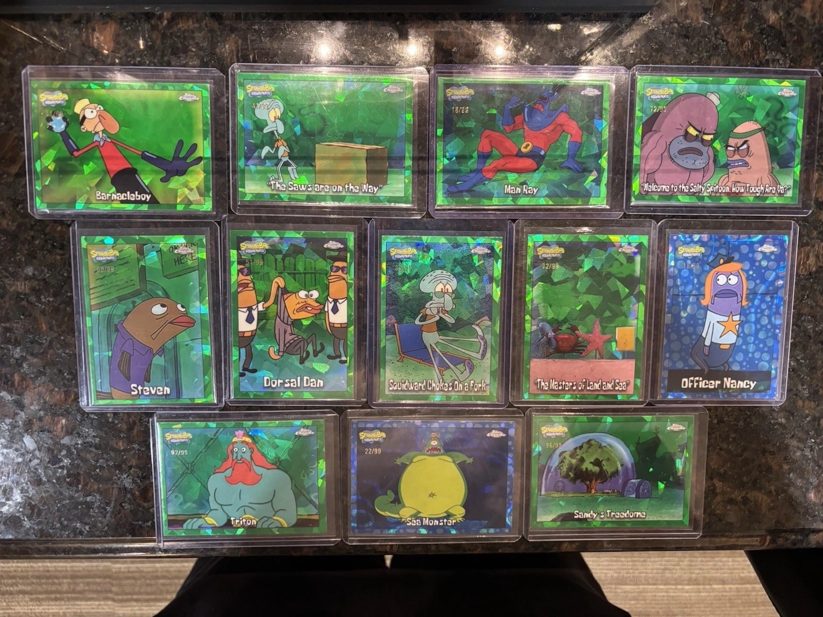 2025 Topps Chrome SpongeBob Sapphire Green ALL #/99 12 Card Lot 🔥🧽
