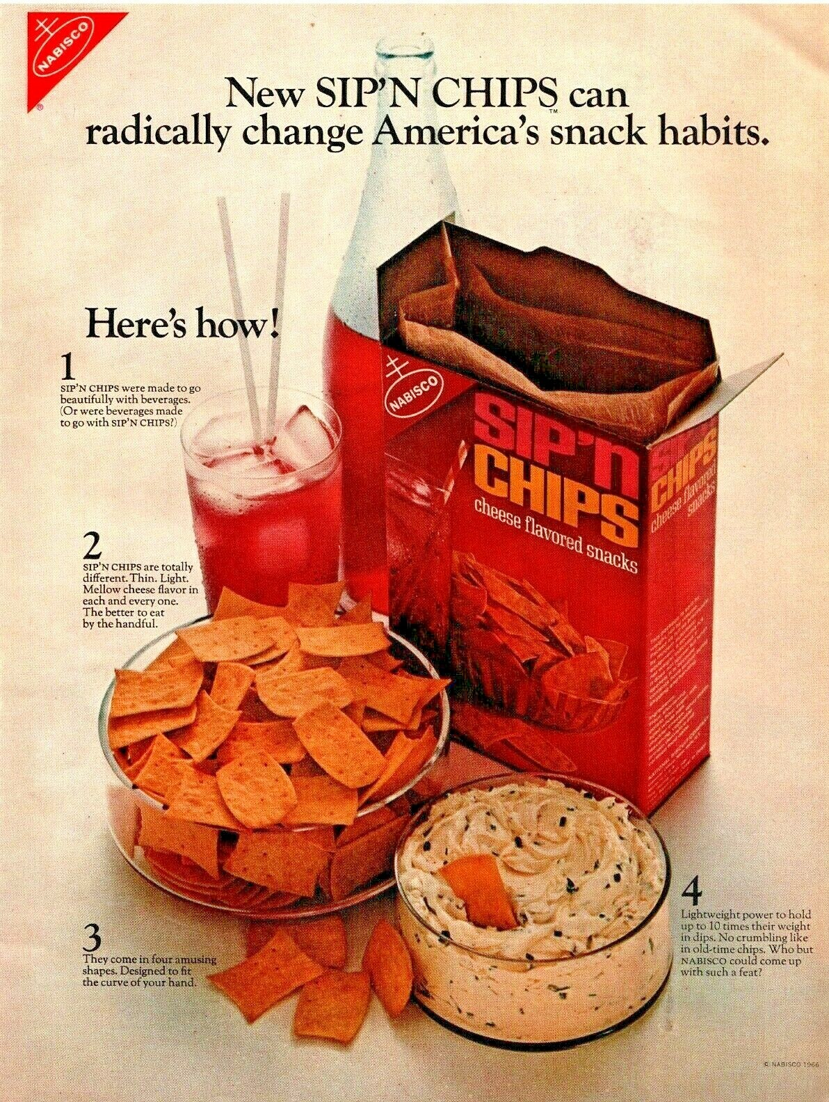 1966 Nabisco Sip\'n Chips Vintage Print Ad Radically Change Americas Snack Habits