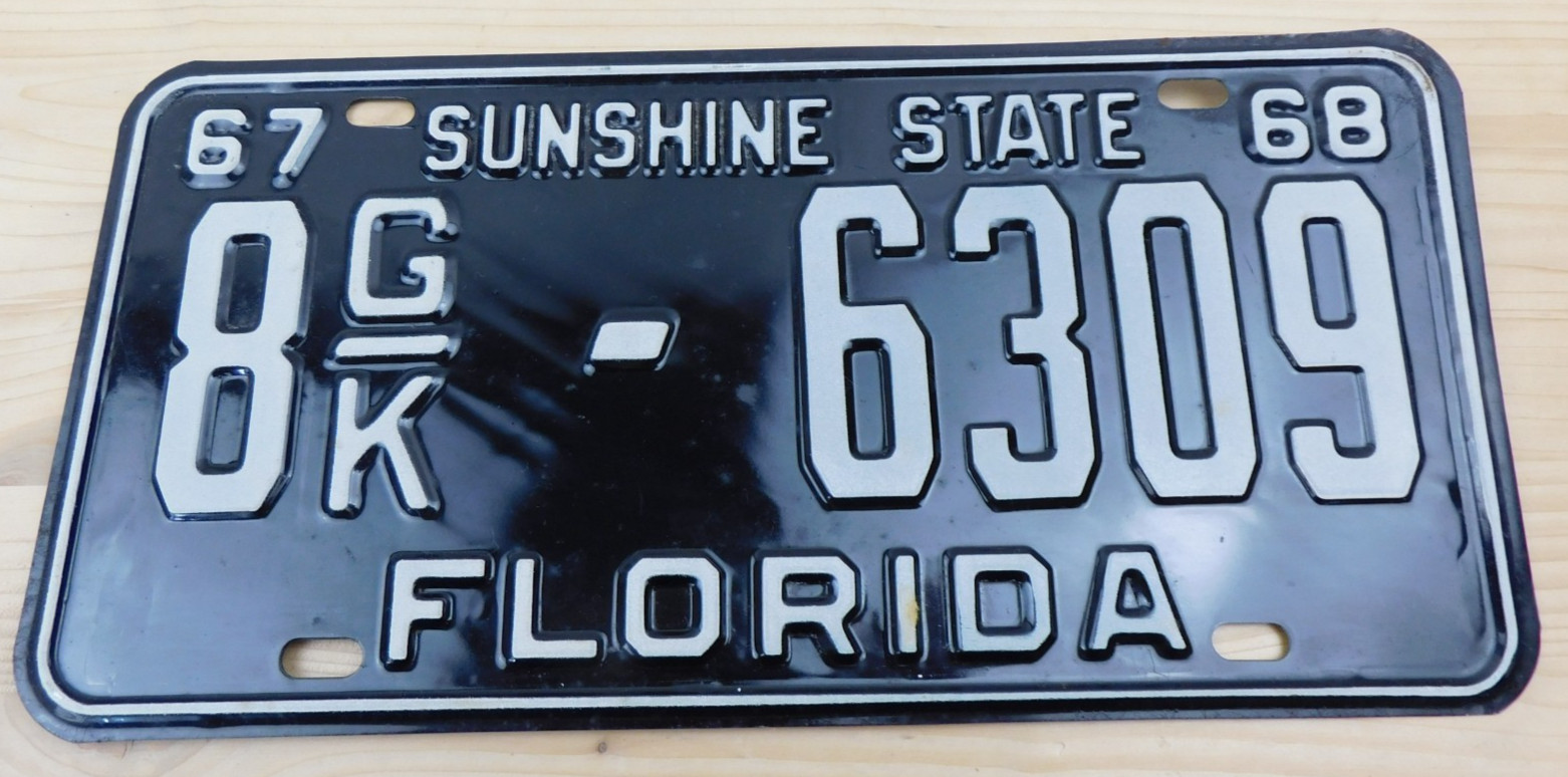 Vintage 1967/68 Florida License Plate Tag # 8G/K-6309 Volusia County