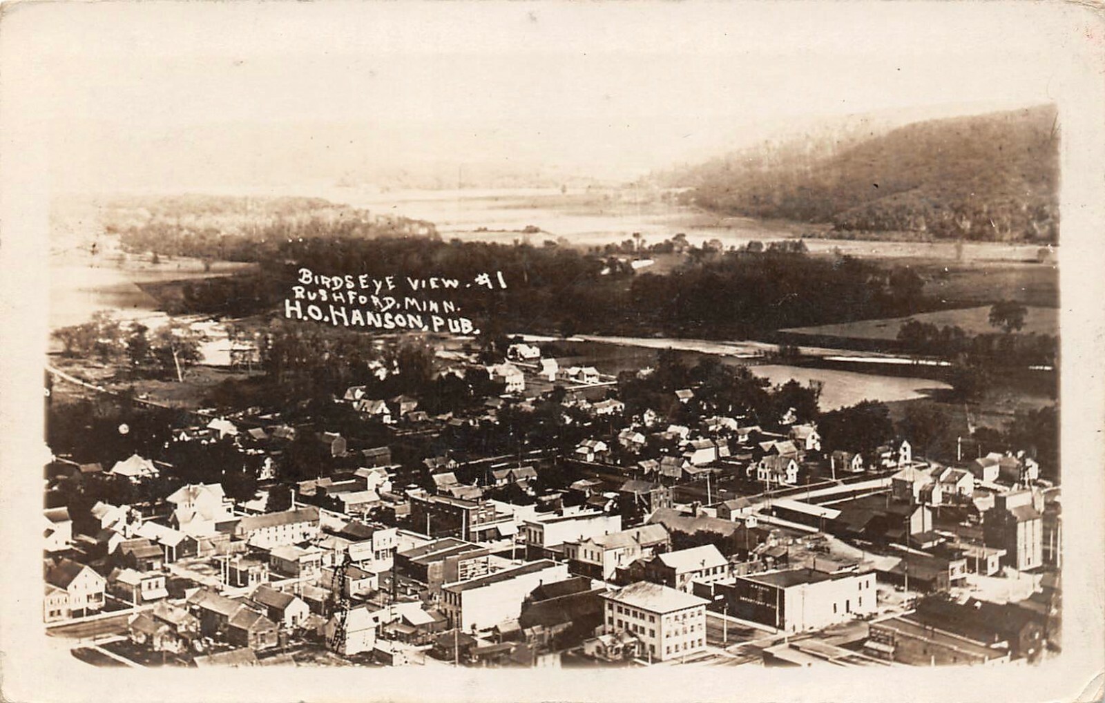 Rushford Minnesota MN Birdseye View Aerial Town Scene RPPC Postcard