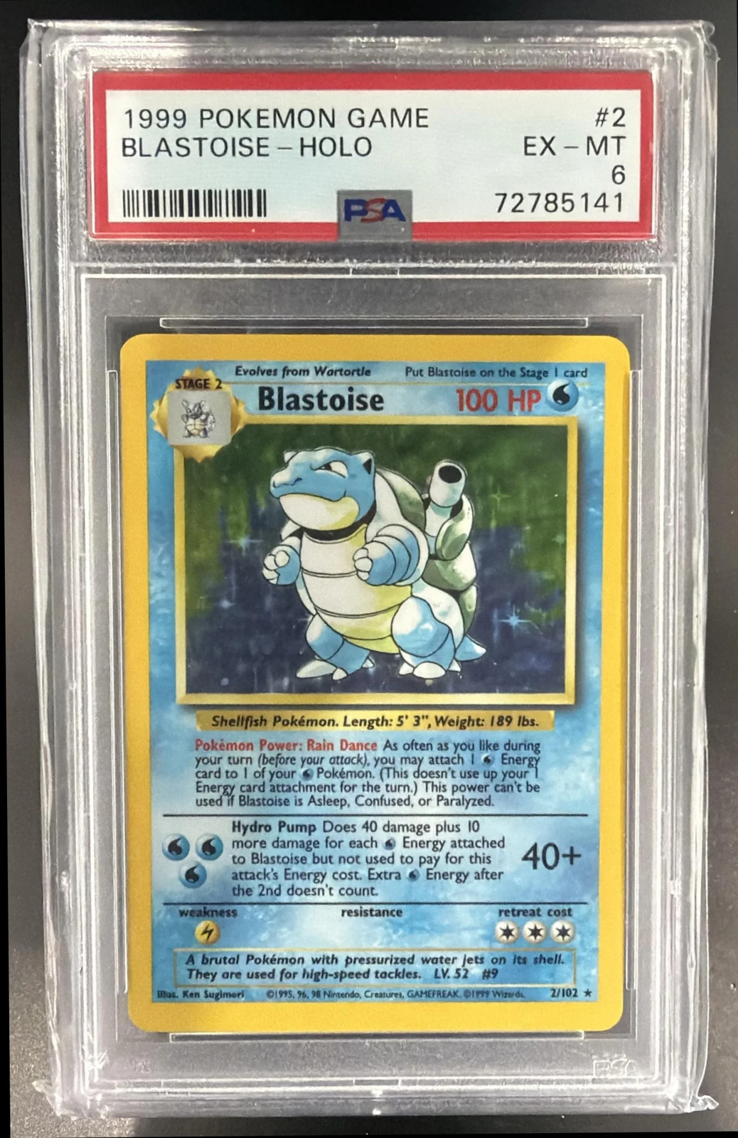 1999 Pokemon Unlimited Blastoise #2/102 Set Rare Holo PSA 6