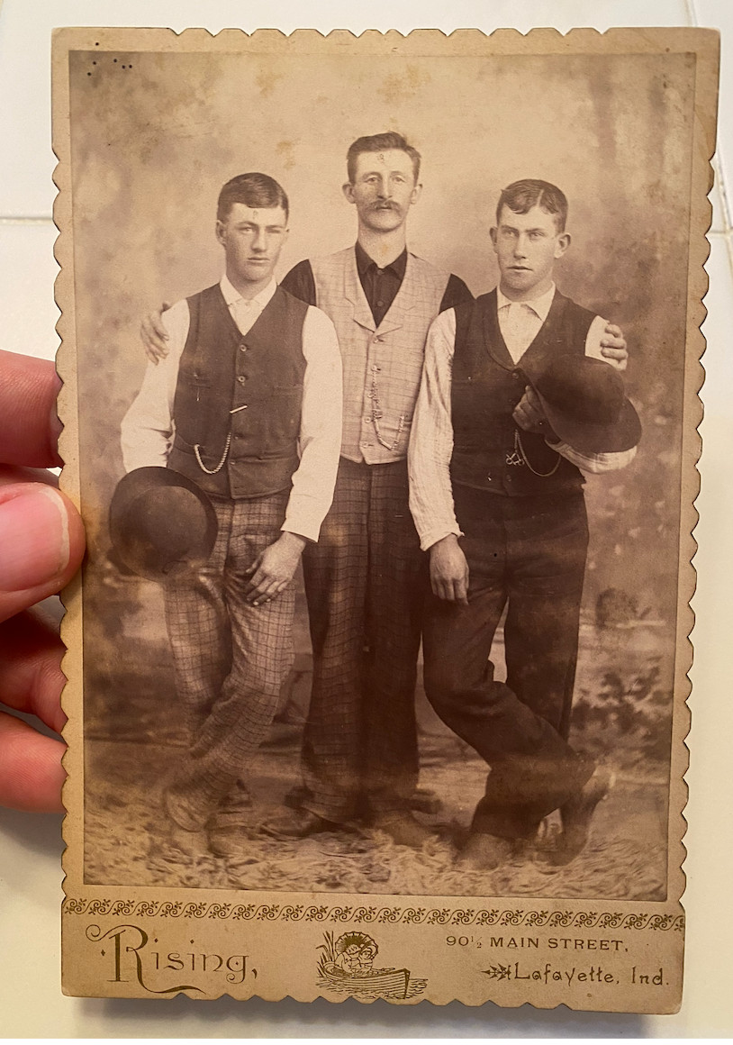 Antique 1890s Cabinet Card Photo Dapper Men Bowler Hats Rising Lafayette IN