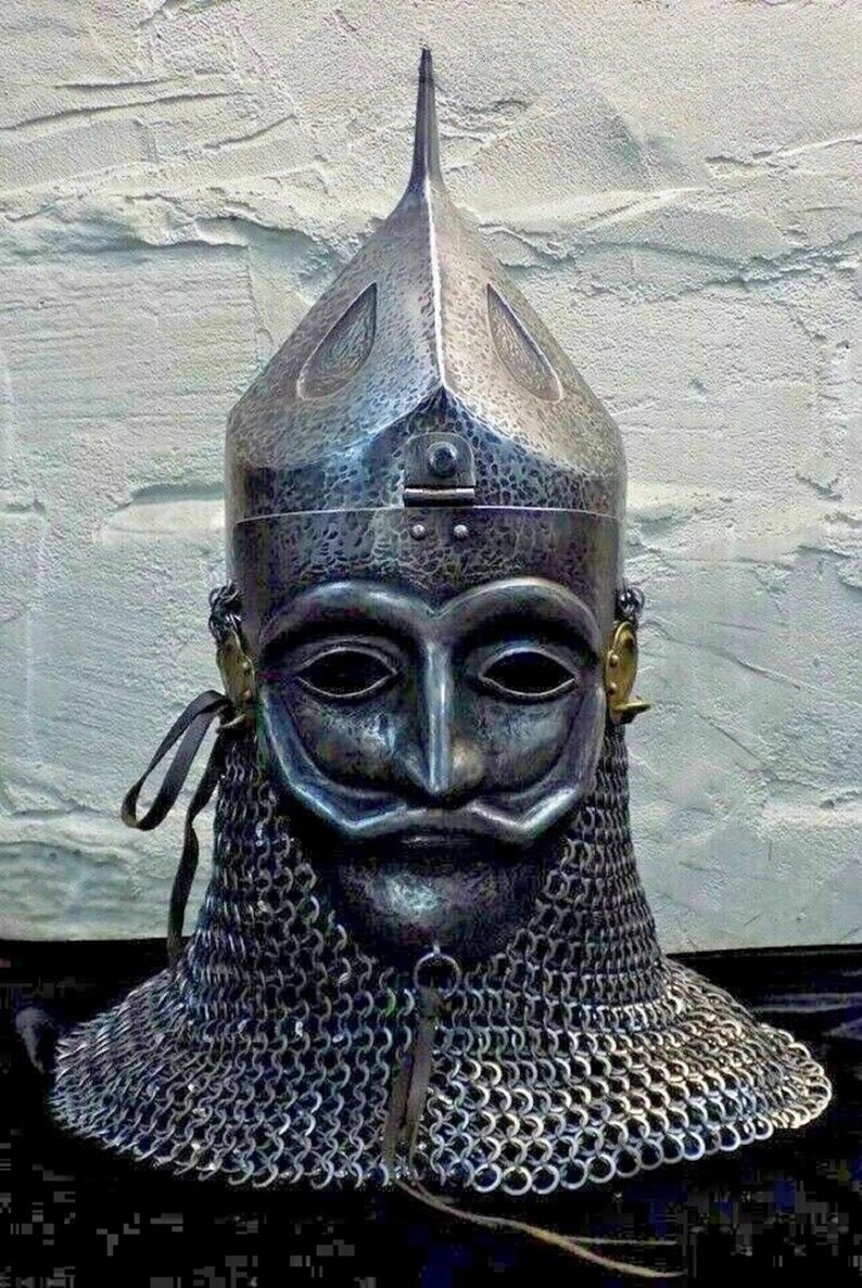 16GA Steel Medieval Norman Halfmasked Face Viking Helmet Chainmail Steel Hiking