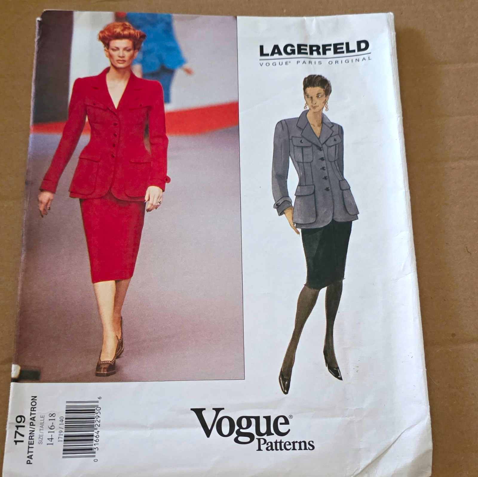 Rare Uncut Vogue Pattern Vogue Paris Original 1719 Jacket & Skirt 14-16-18 Vinta