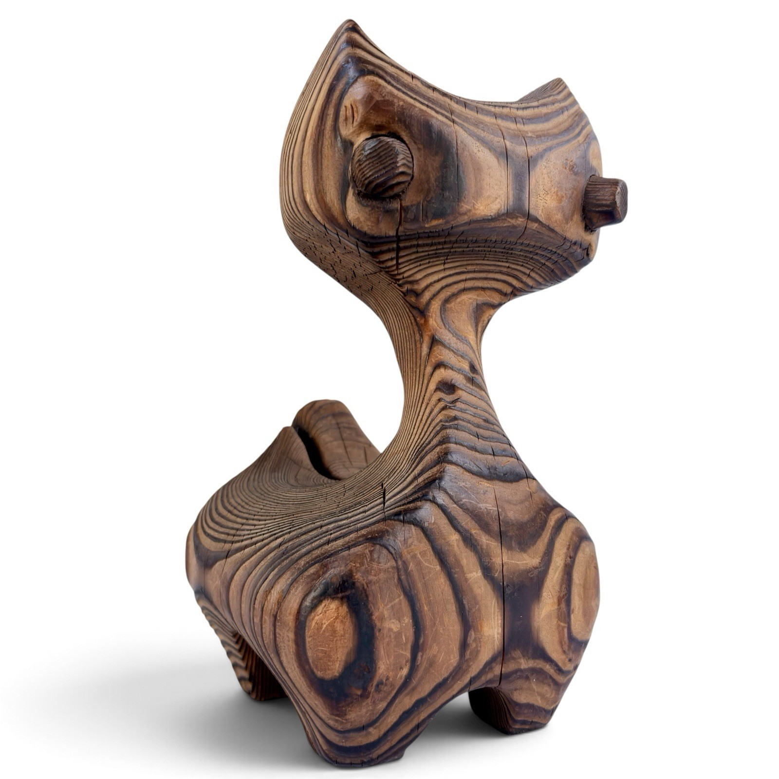 Vintage Witco Wood Cat Sculpture 10” Mid Century Modern MCM Tiki Art Hand-Carved