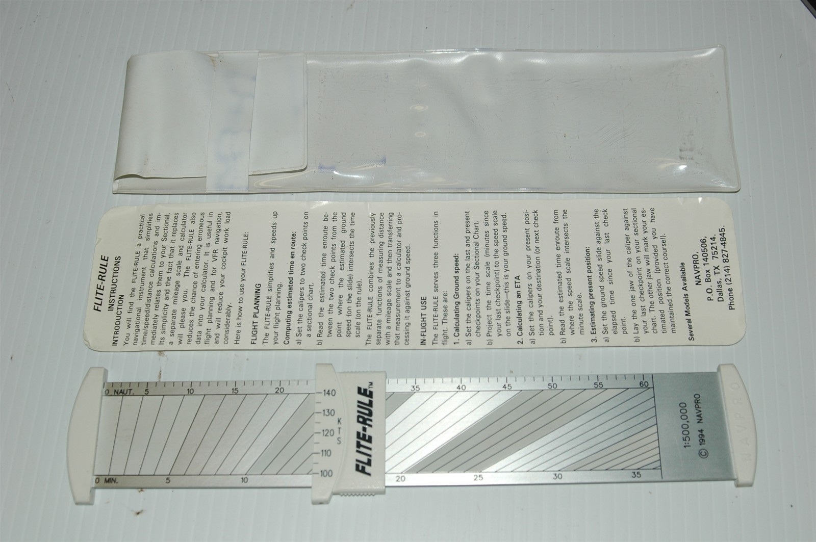 VINTAGE 1994 NAVPRO FLITE-RULE NAVIGATION INSTRUMENT SLIDE RULE WITH INSTRUCTION