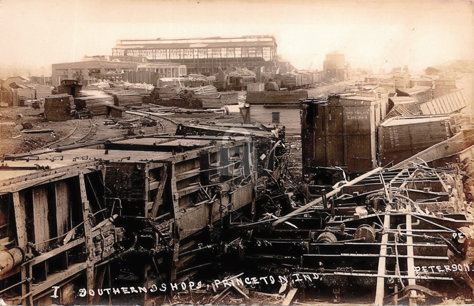 Southern Indiana Railroad Shops Depot Tornado Princeton RPPC Postcard COPY