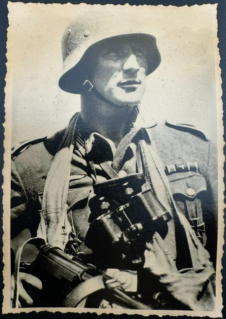 Vintage WW2 German Soldier Photo Stahlhelm Helmet Binoculars Wehrmacht Military