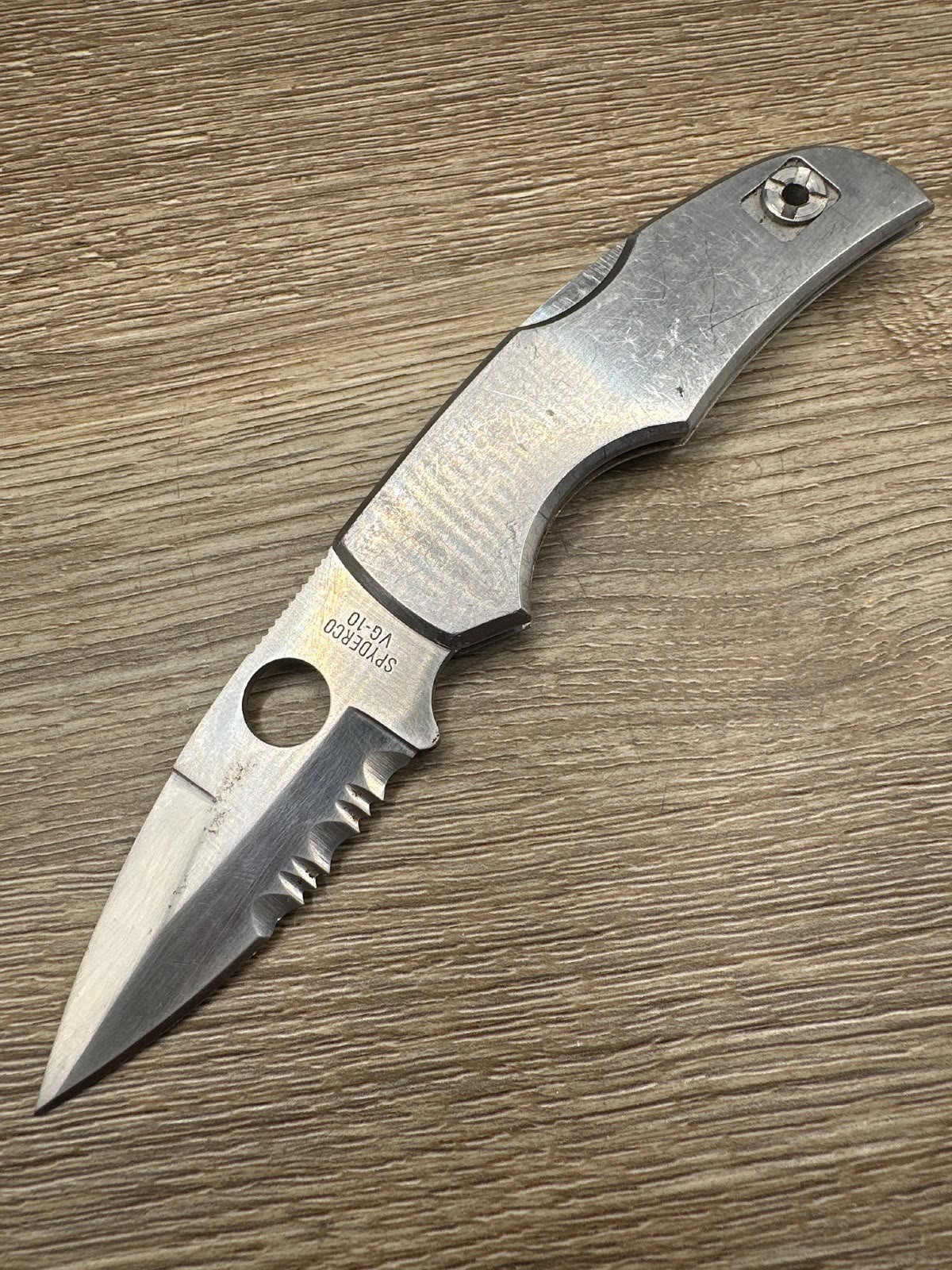 Spyderco Native 2 Stainless Partial Serrated VG-10 Folding Knife Seki Japan Used Spyderco Native 2 Stainless Partial Serrated VG-10 Folding Knife Seki Japan Used