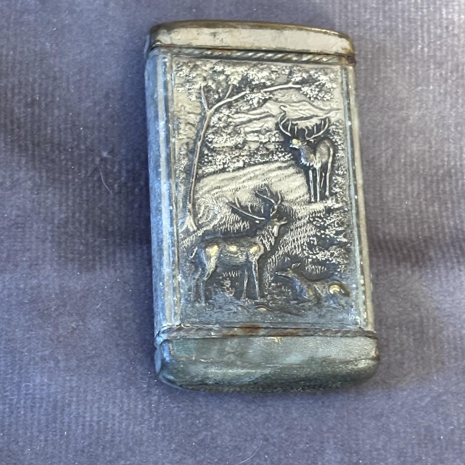 Antique 1904 Elk Metal Match Safe Vesta Case Courtesy Of Meyers Cafe New York