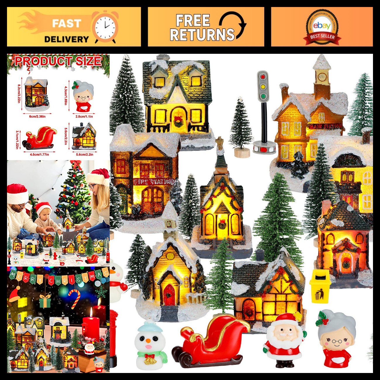 29 Pcs LED Lighted Christmas Village Set - Holiday Decor, Festive Party Display