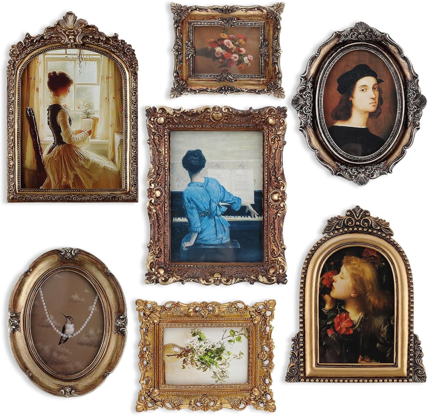 7 Pcs Vintage Picture Frames Set Antique Gold Rococo Ornate Gallery Wall