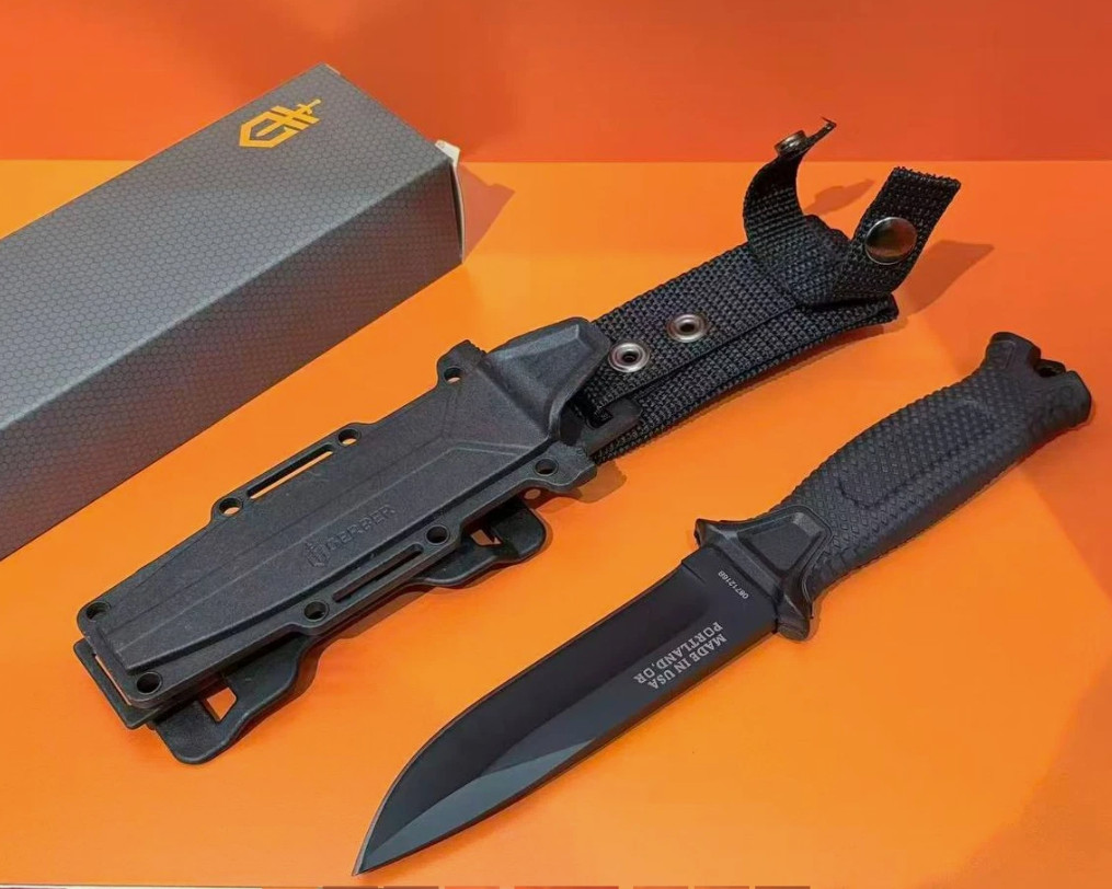 Gerber StrongArm Fixed Blade Knife Full Tang Black Tactical Outdoor Survival