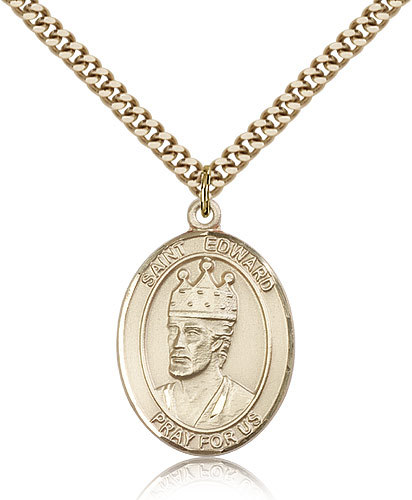Saint Edward The Confessor Medal For Men - Gold Filled Necklace On 24 Chain ...