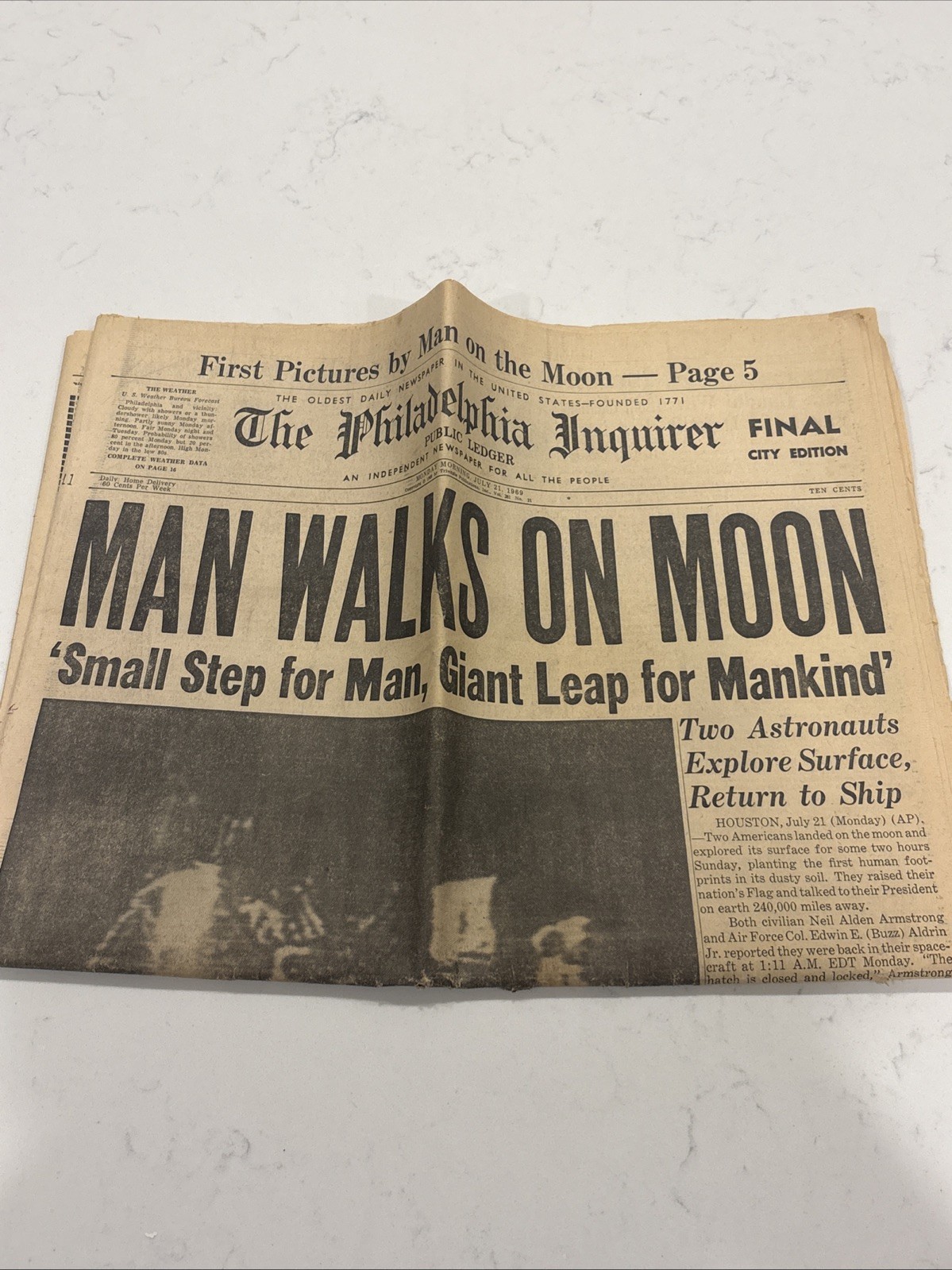 July 21 1969 Man On Moon Philadelphia Inquirer Newspaper Front Page Full Section