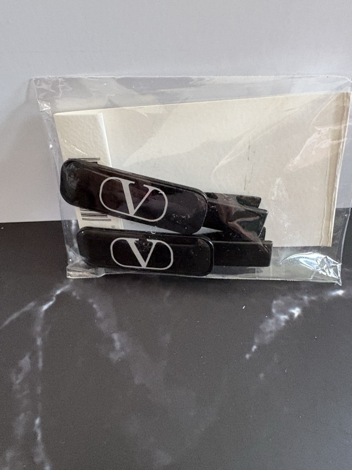 Valentino Beauty Black Hair Clips Set of 2 New V Logo Designer Hair Accessories
