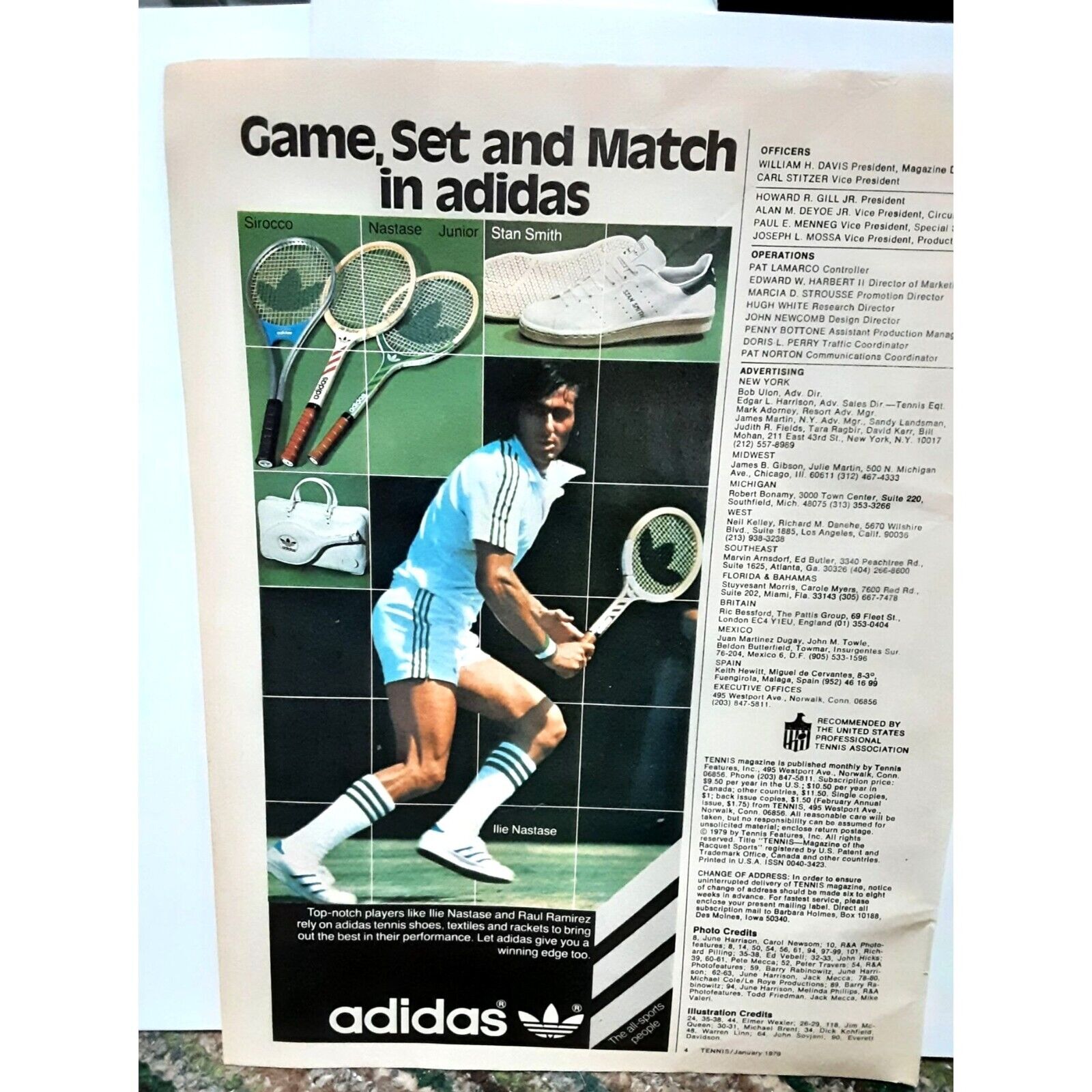 1979 Adidas Tennis Stan Smith Ilie Nastase Vintage Print Ad Original