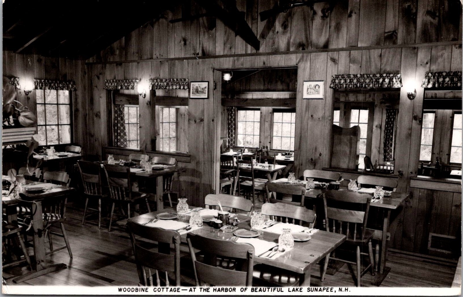 RPPC Interior Woodbine Cottage Dining Room, Lake Sunapee NH Vintage Postcard V80