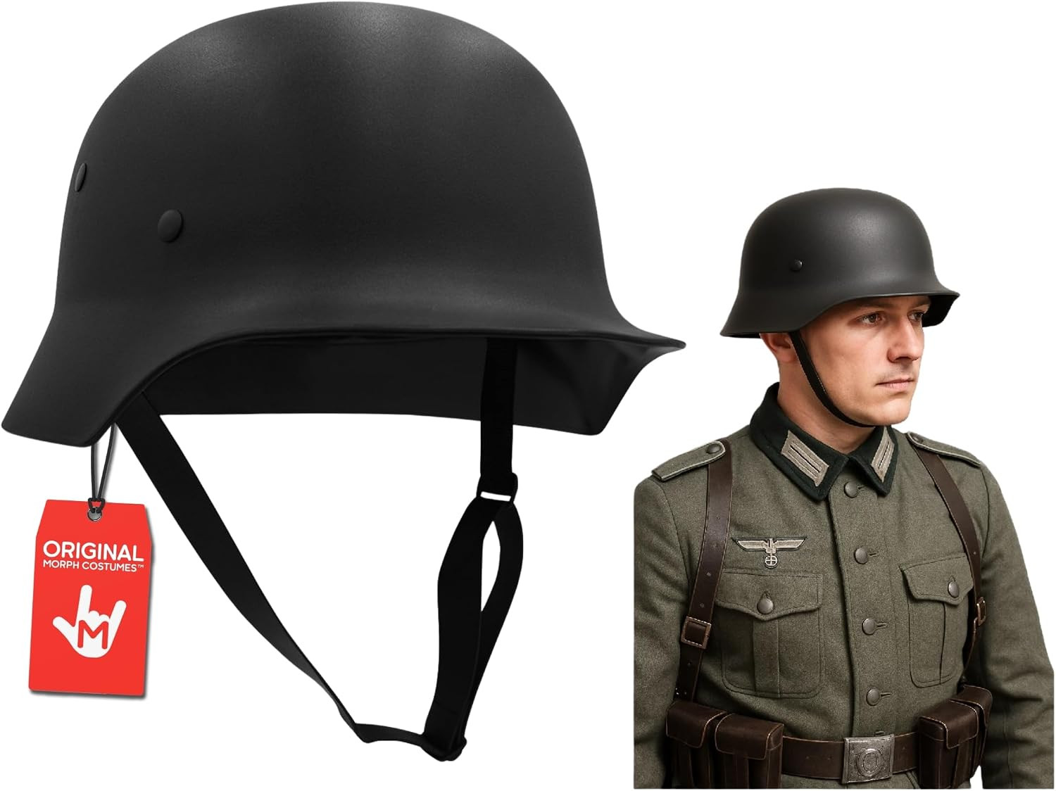 Black German WW2 Helmet, Military Costume Accessory