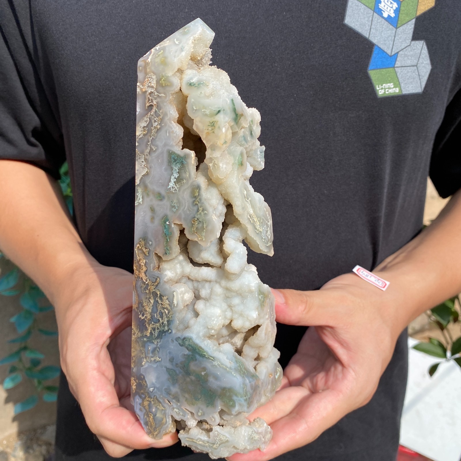 2.4lb Natural moss agate geode Tower quartz crystal obelisk Mineral specimens