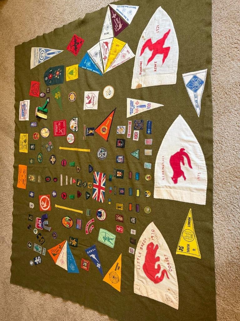 Vintage 1960-70's UK-Britain Boy Scouts Patches & Troop Flag collection -Blanket Vintage 1960-70's UK-Britain Boy Scouts Patches & Troop Flag collection -Blanket