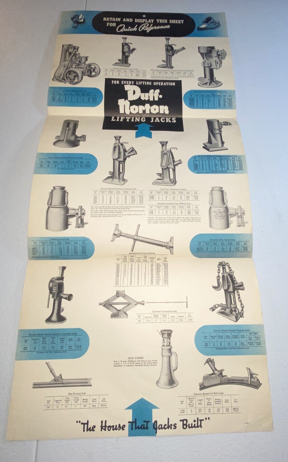 1939 Duff Norton Jacks 3 Page Brochure Spec Sheet
