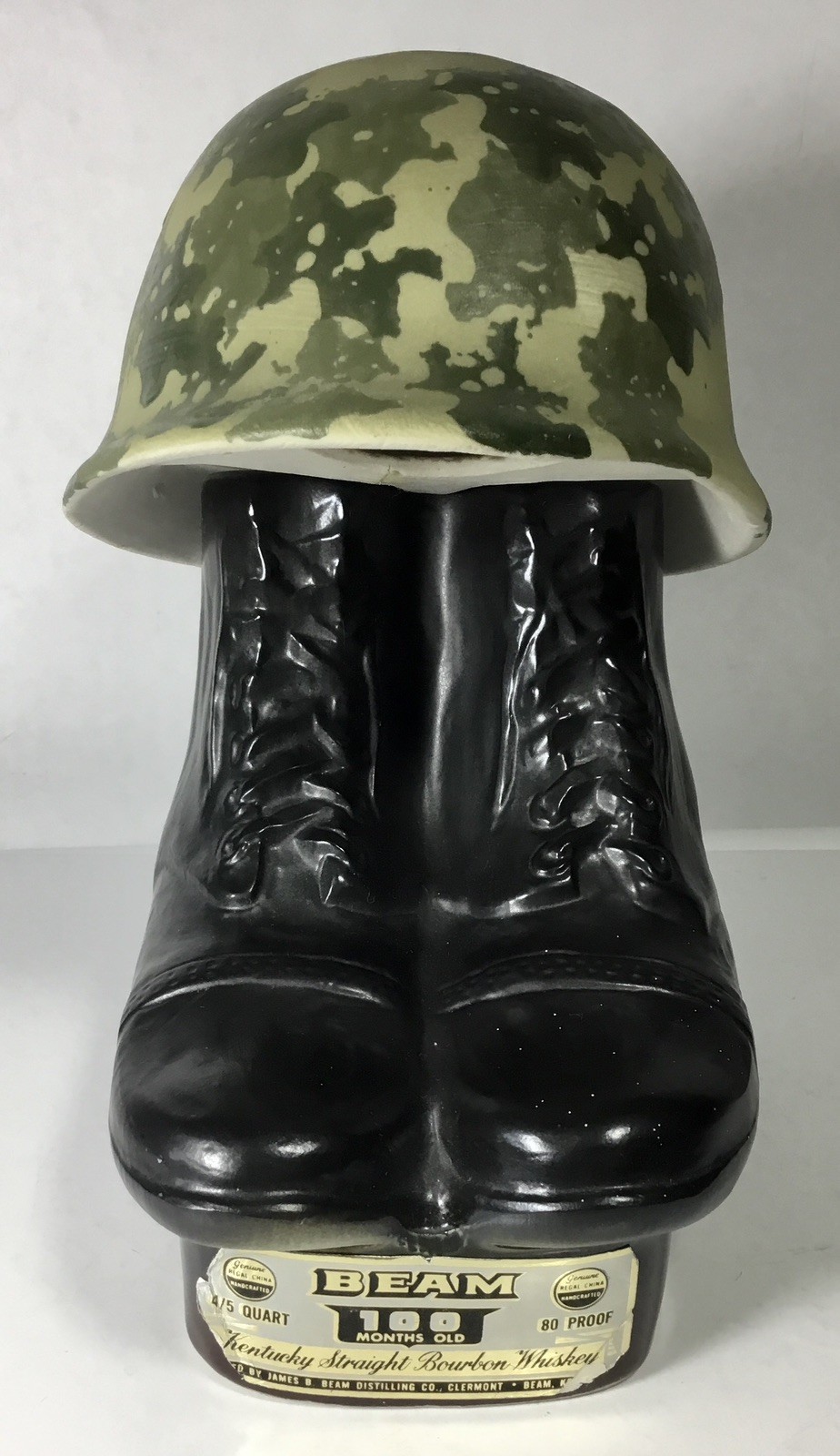 Original 1975 Jim Beam “Short timer “ Military Helmet & Combat Boots Decanter.