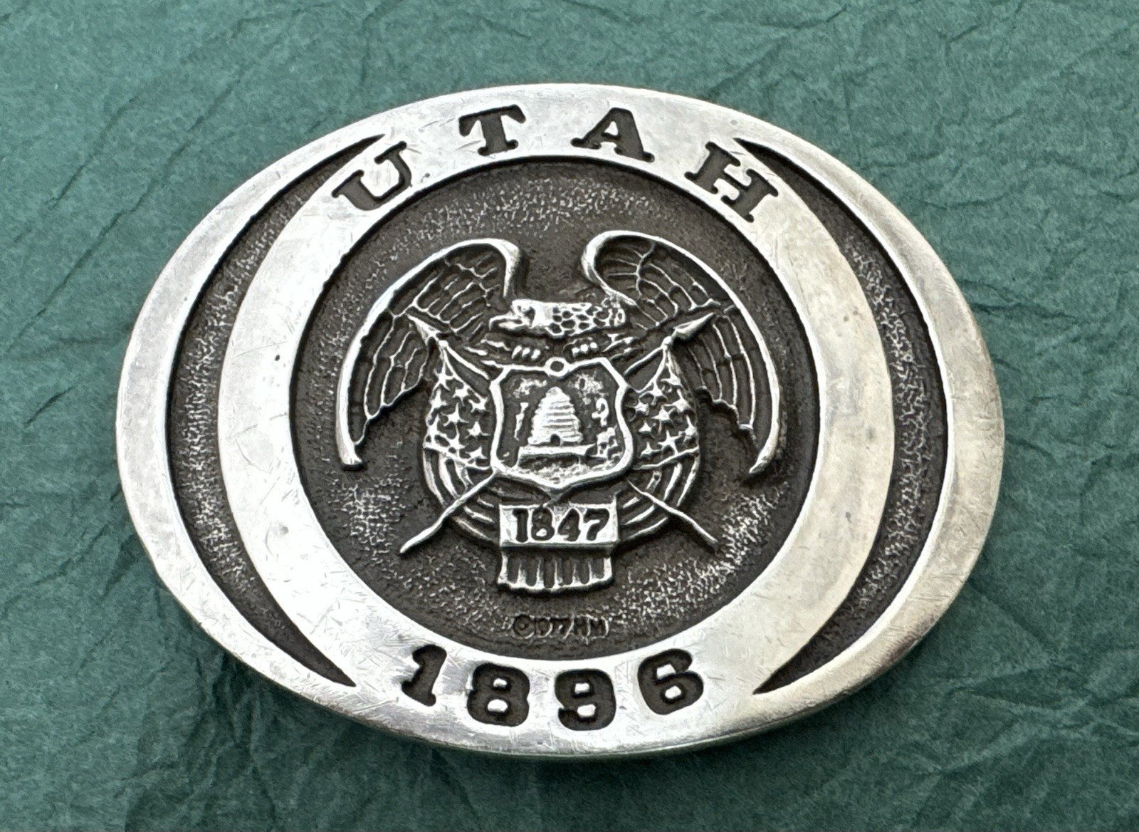 VTG RARE 1896 Utah State Signed Christensen # 39/100 Sterling Silver Belt Buckle