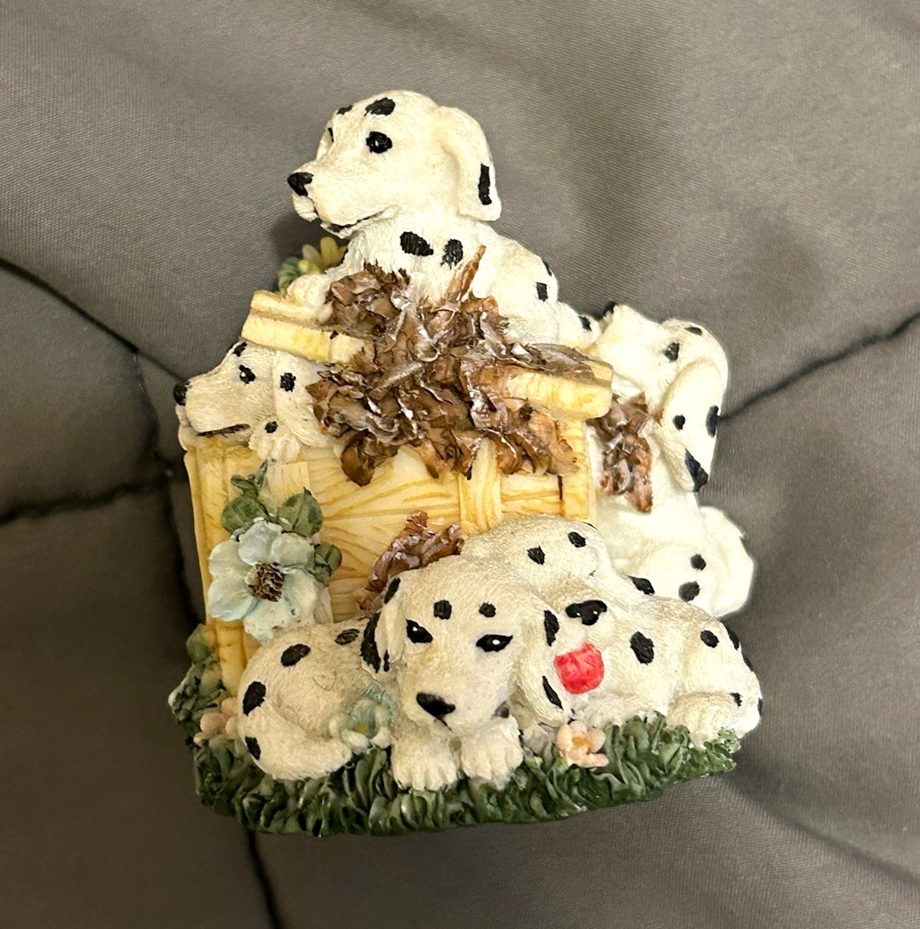 Dalmatian Dog & Puppies Resin Figurine Dog Family Crate House Scene