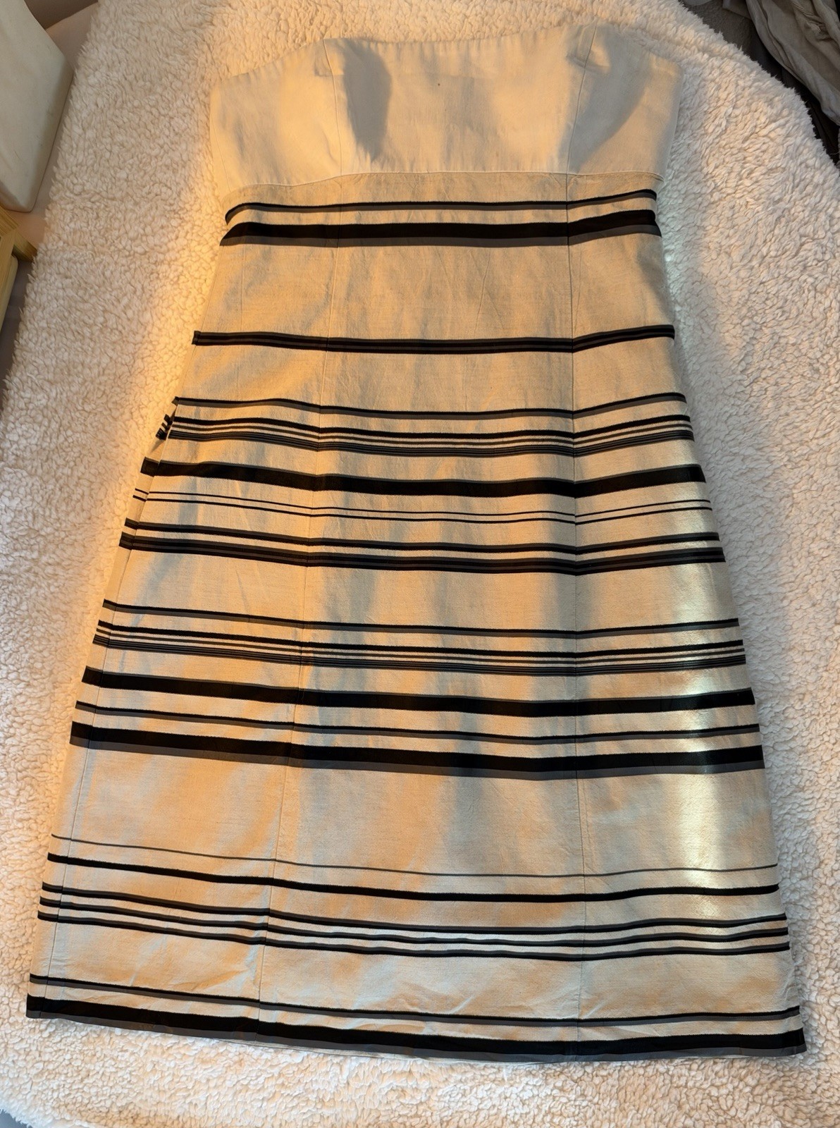 Narciso Rodriguez Beige Striped Twill Cotton A-Line Midi Dress Size 6 Zip