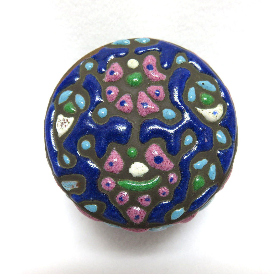 Vintage Enamel & Tin Trinket Box ~ Signed