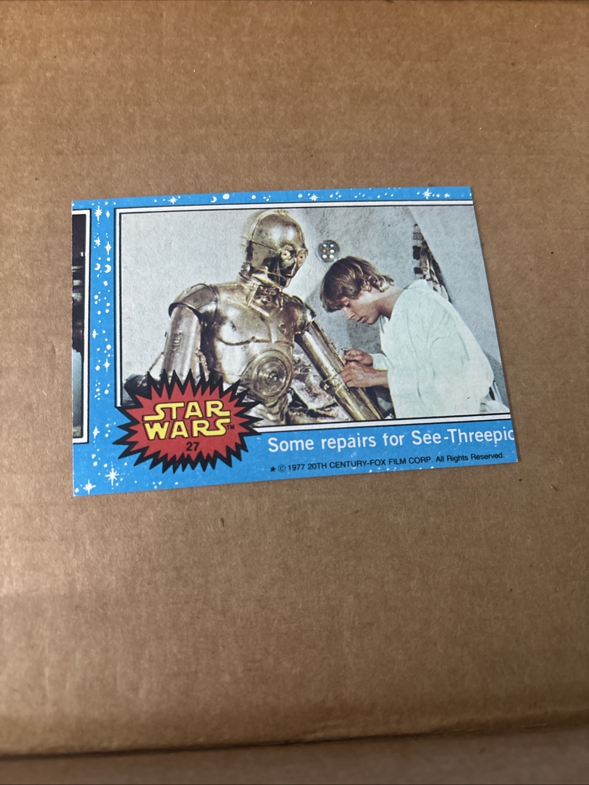 RARE - 1977 Topps Star Wars Some Repairs for See-Threepio #27 Miscut Error Card