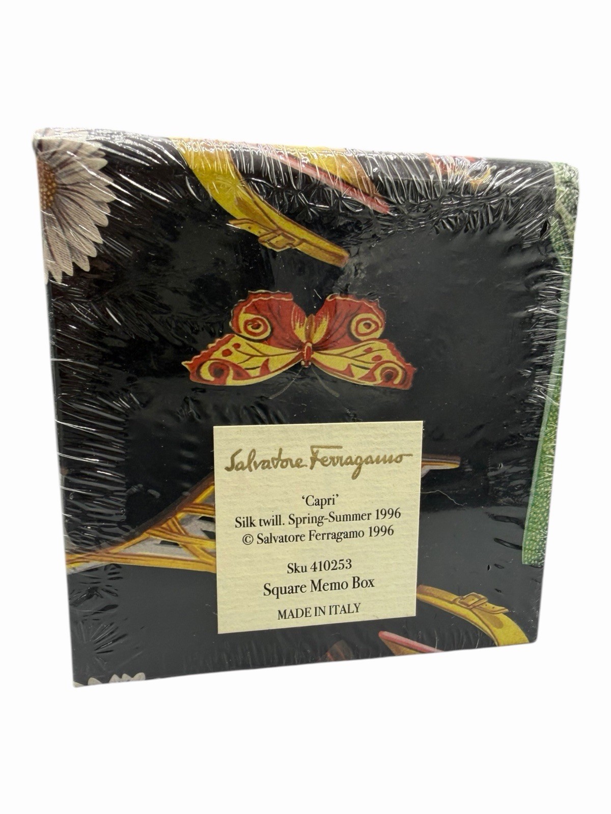 Vintage Salvatore Ferragamo Capri 1996 Memo Box Silk Twill Print Stationery NOS
